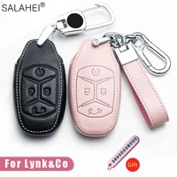 high quality leather car key cover case shell for lynkco 01 02 03 05 06 auto smart key protector holder accessories keychain
