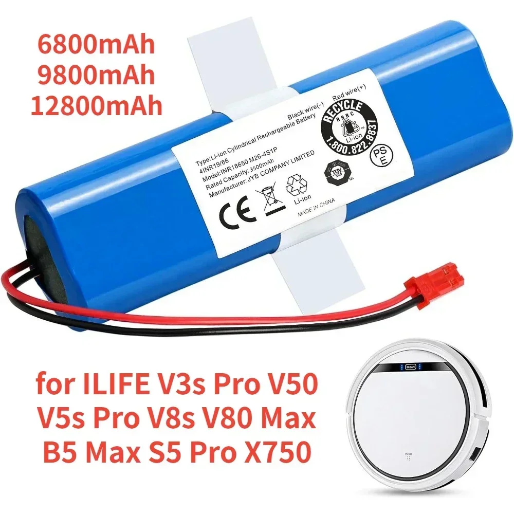 Фото Литиевая батарея 14,8 В, 12800 мАч для ILIFE V3s Pro V50 V5s Pro V8s V80 Max B5 Max S5 Pro X750, аккумулятор для робота-пылесоса №1