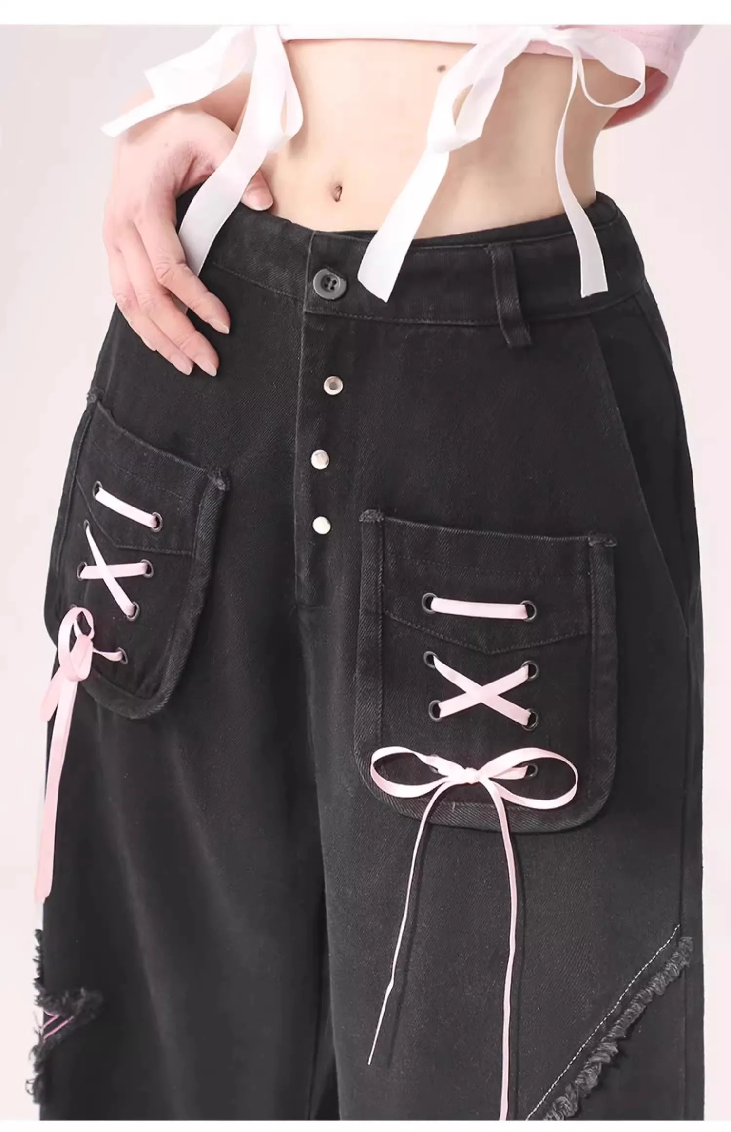 Женские джинсовые брюки в стиле Харадзюку с широкими штанинами ретро яркие