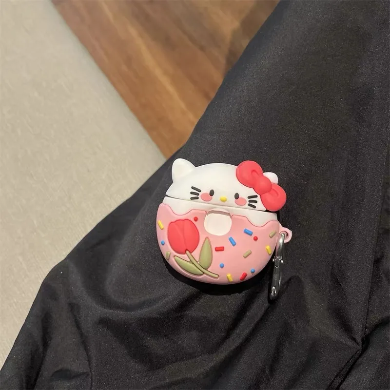Чехол для наушников с рисунком пончика Hello Kitty Apple AirPods 1 2 3 Pro 3D милые силиконовые