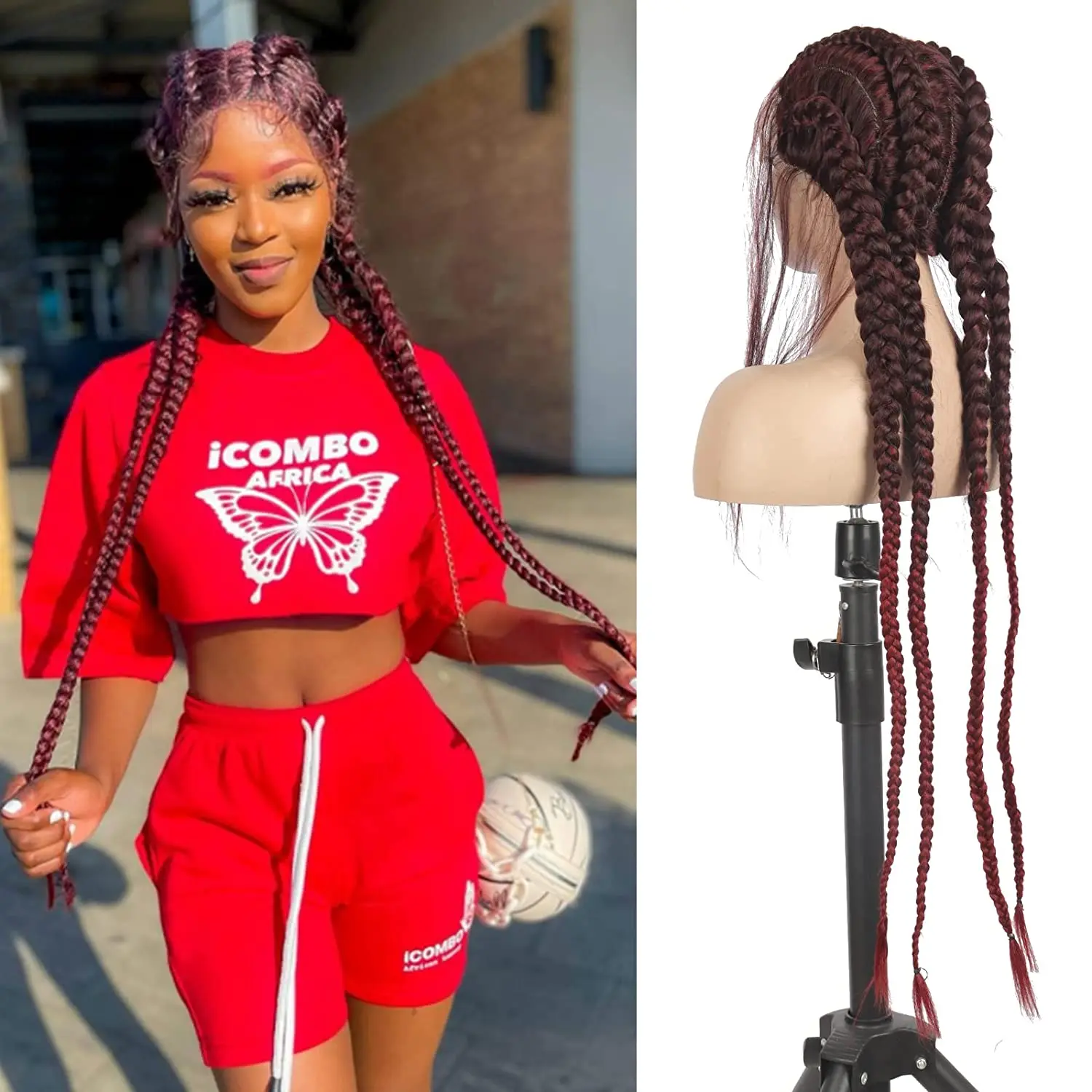 32 Inches Braided Synthetic Lace Front Wigs Double Dutch Box Braided Twist Braids With Baby Hair Lace Wigs For Black Women