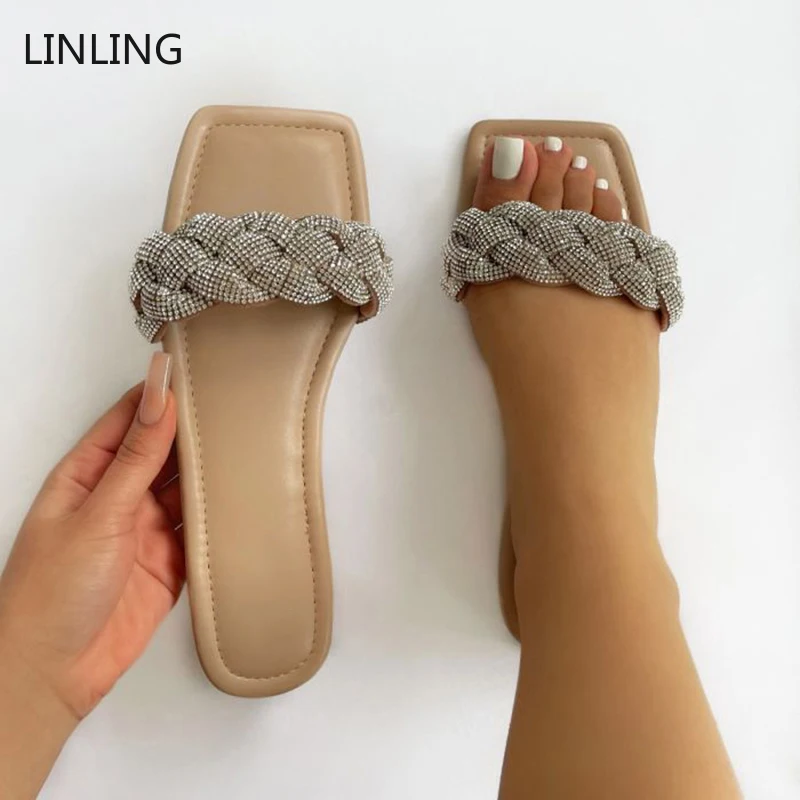 

Женские сандалии на плоской подошве, с квадратным носком