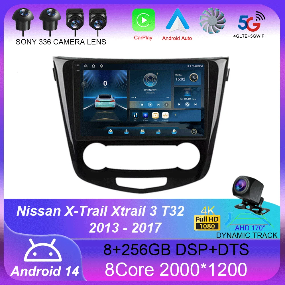 Android 14 Carplay Auto для Nissan X-Trail Xtrail 3 T32 2013-2017 Автомобильный радиоприемник GPS