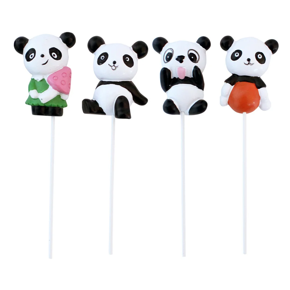 

4 Pcs Pandas Plugin Decoration Cake Birthday Topper Baby Resin Toppers Toothpicks Food Paper Cup Figurines