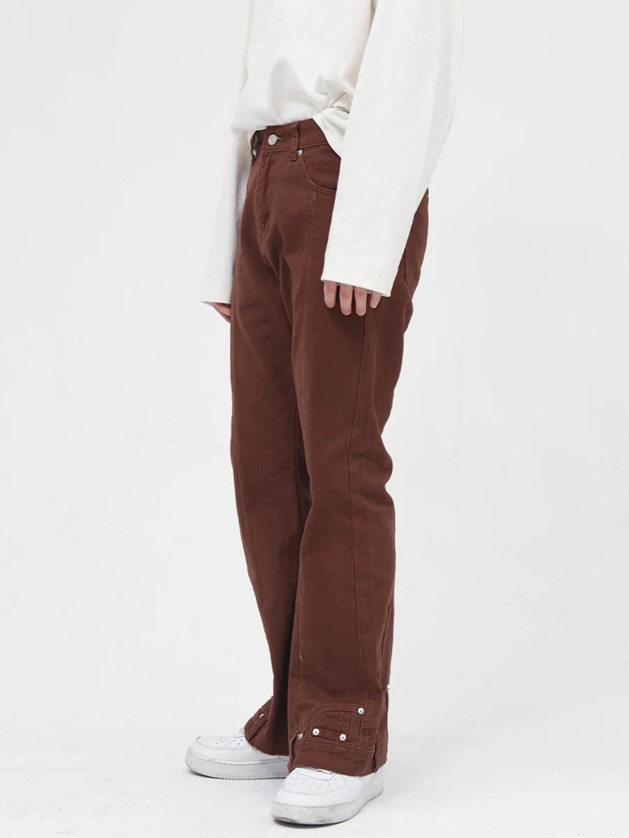 Four Seasons Fashion Retro Brown Loose Men's Tooling Flared Jeans Pants High Street Hip Hop Ladies Casual Loose Denim Trousers