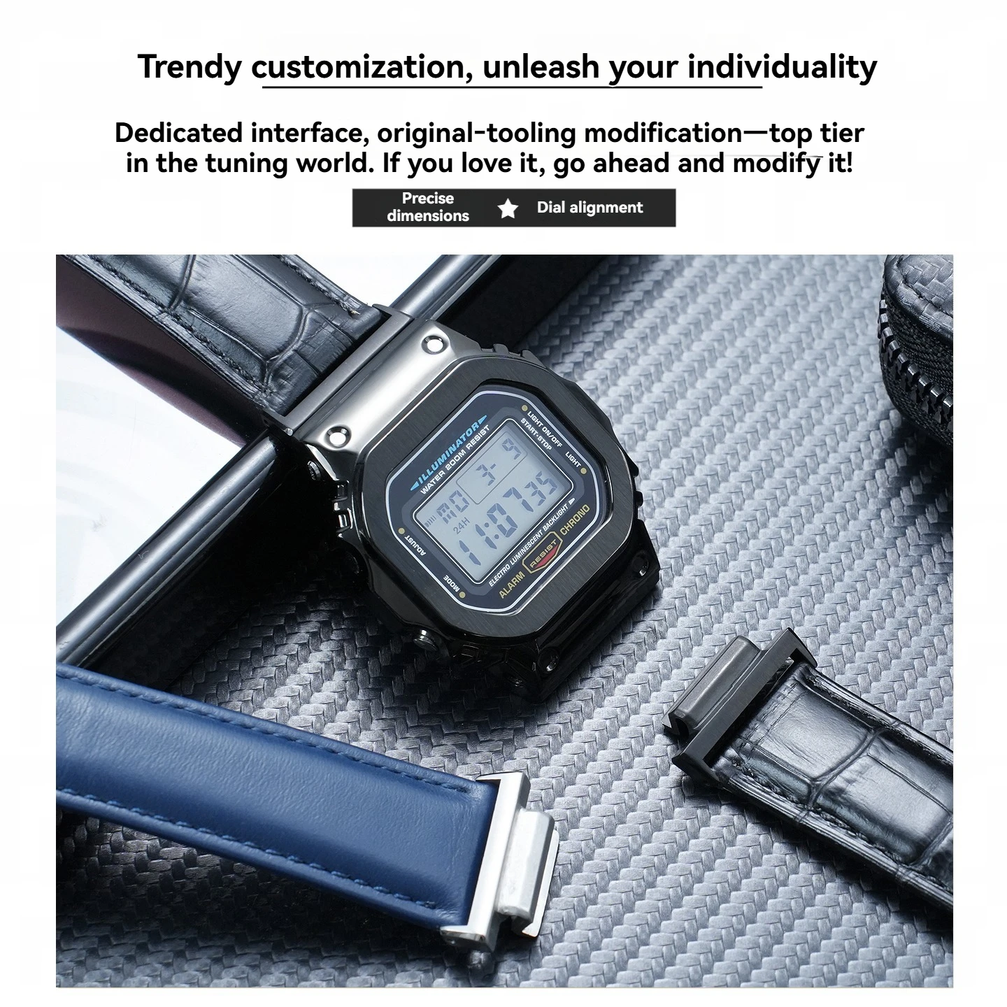 Фото Подходит для модифицированных и улучшенных часов Casio DW-5600 GA100 GA-110 из натуральной кожи первого слоя, черно-золотых, выпуклых, с аксессуарами, 16 мм. №2