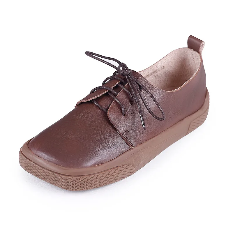 

YourSeason Flats Ladies Shoes Genuine Leather Square Toe Lace-up Fashion Spring Casual Shallow Concise Handmade Women Shoes