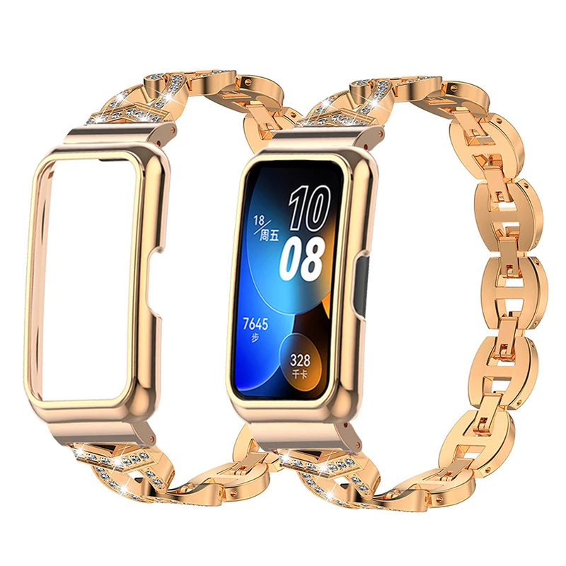 

Metal Strap Case Protector For Huawei Band 8 7 6 Smartband Accessories For Honor band7 6 Diamond Bracelet Protective Cover Frame