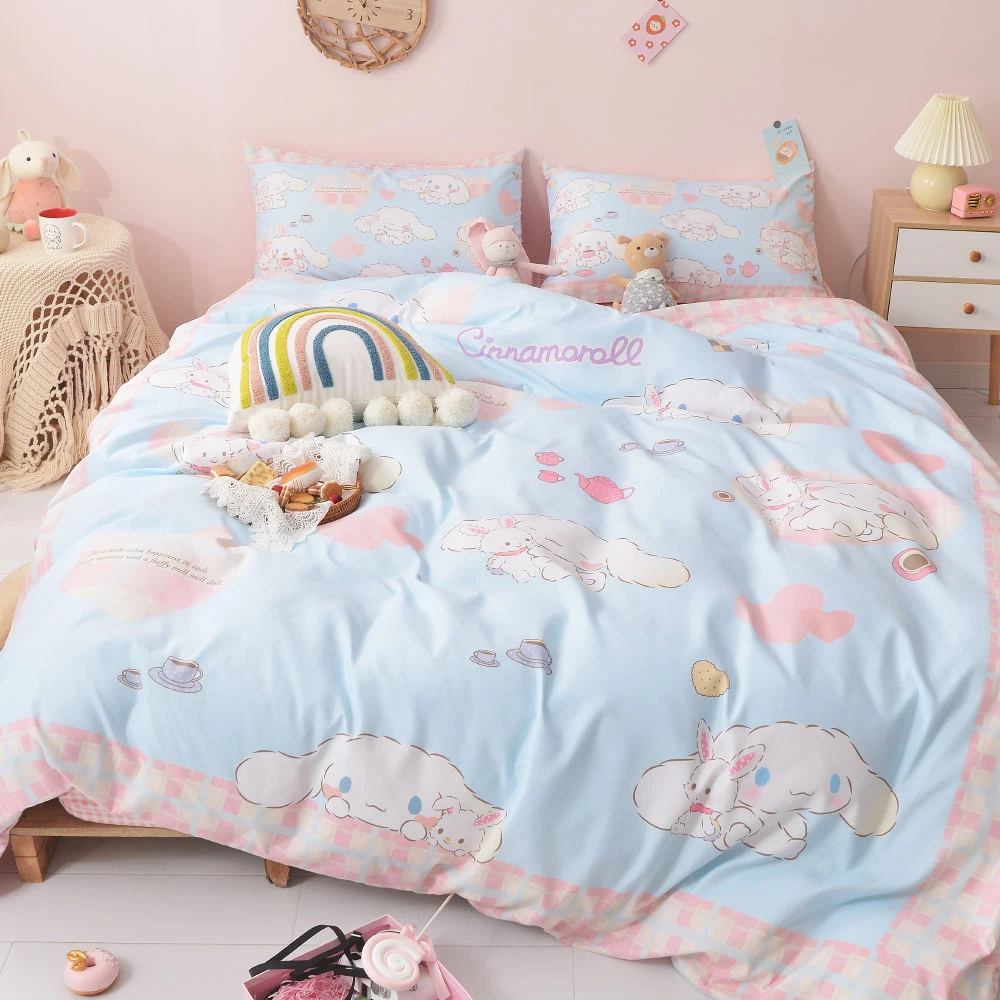 

Cute Cinnamoroll Anime Sanrio Student Dormitory Girls Heart Sheet Quilt Cover Bedding Cartoon Four Piece Set Toys Gifts