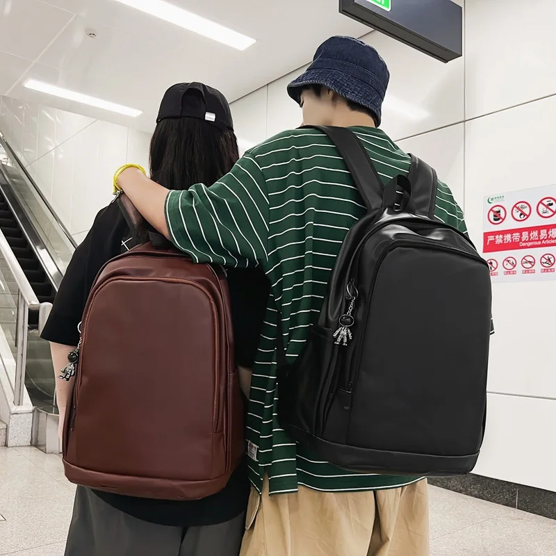 Simple Fashion Large Unisex school bag Soft Leather Big School backpack Waterproof Men's backpack Casual class bags for girls