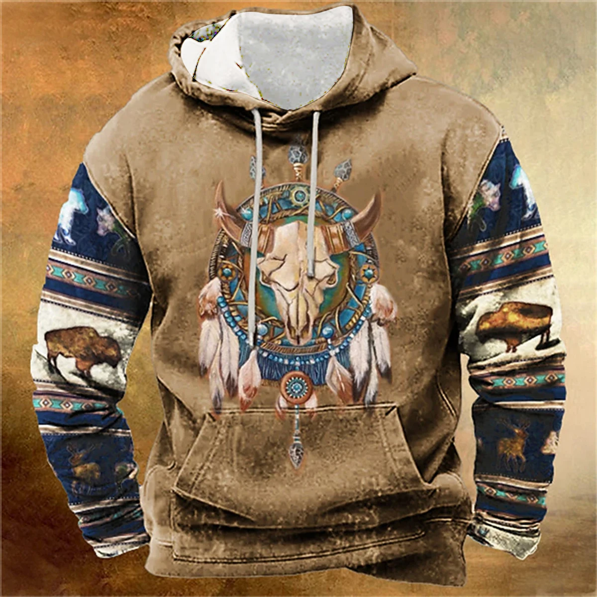 

High Quality Hoodies Men Vintage Retro Pullover Sweatshirts Primitive Tribal Style Graphics 3D Hooded Shirt Casual Clothing Tops