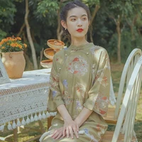2022 oriental chinese dress elegant cheongsam dress satin qipao novelty print oriental dress sexy chinese party dress qipao