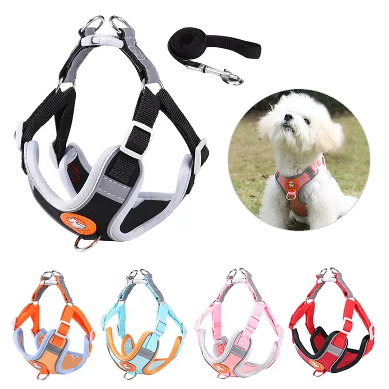 

NEW2022 Soft Seude Dog Harness and Leash Set Adjustable Small Medium Dog Cat Harness Vest Strap Safety Pet Lead Walking Running