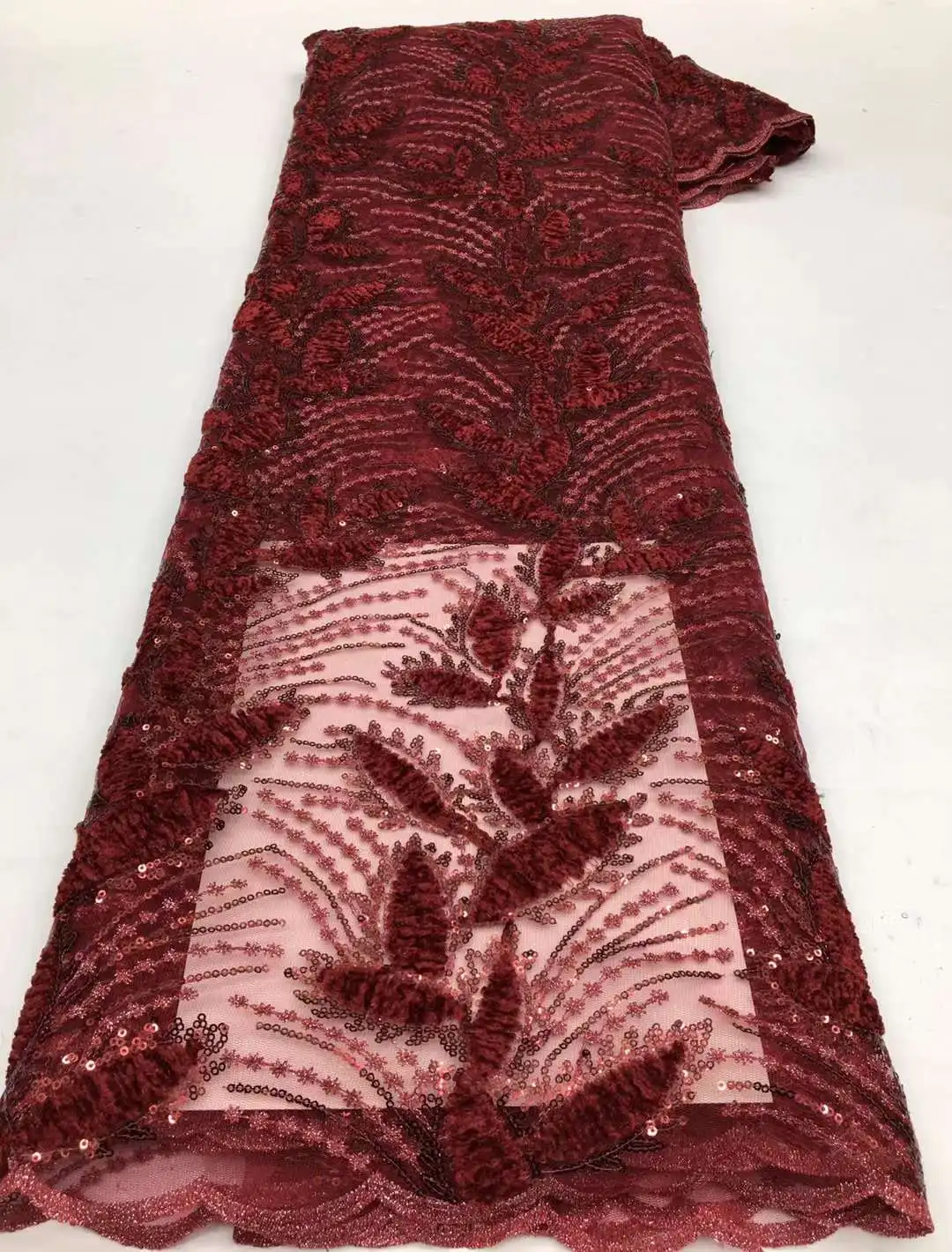 

Wine 2022 High Quality Embroidery Sequins Mesh Lace Fabric African Lace Fabric With Sequins French Tulle Lace Fabric For Women