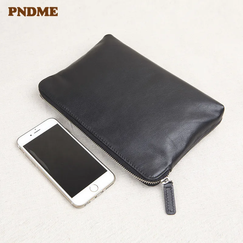 Business casual genuine leather men's clutch bag simple daily high quality natural soft first layer cowhide black phone wallet