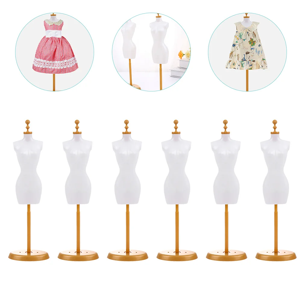 6 Pcs Miniature Dolls Mannequin Stand Dress Body Base Clothes House 7.5x5x25cm Model Skirt White Plastic