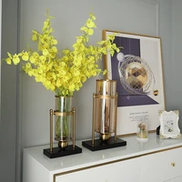 gold nordic hydroponies vase transparent glass street flower plant modern vase with base pot de fleur desk decor for home