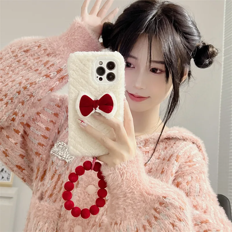 

Simple Plush Stereo Bow Phone Case Cover for IPhone 14 Plus 11 12 13 14 Pro Max Shockproof Cases for IPhone 14 Pro Max Case
