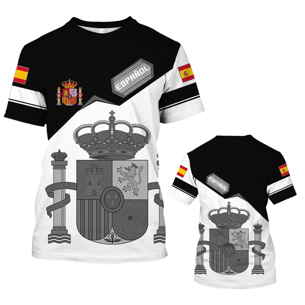 

Span Men's T-Shirt Veteran Soldier Span Flag 3D Print Summer Short Sleeve Oversized Man Clothing O Neck Pullover Top Army Tshirt