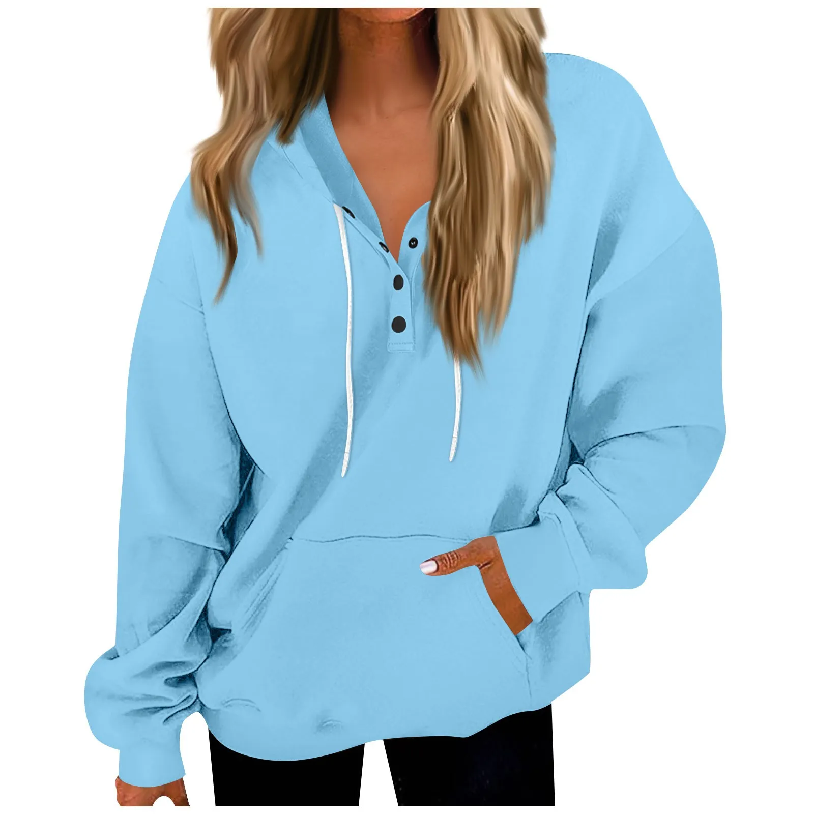 

2023 Autumn And Winter Sweatshirt Women'S Fashion Long-Sleeved Solid Color Sweatshirt Button Hooded Sweatshirt Top Sudaderas