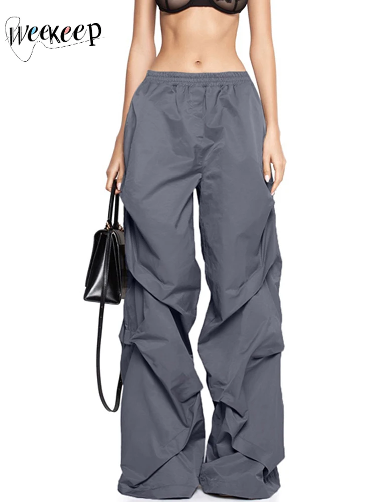 

Женские брюки-карго Weekeep, повседневные свободные серые спортивные штаны с низкой посадкой, уличная одежда y2k, осенние брюки в Корейском стиле, Капри