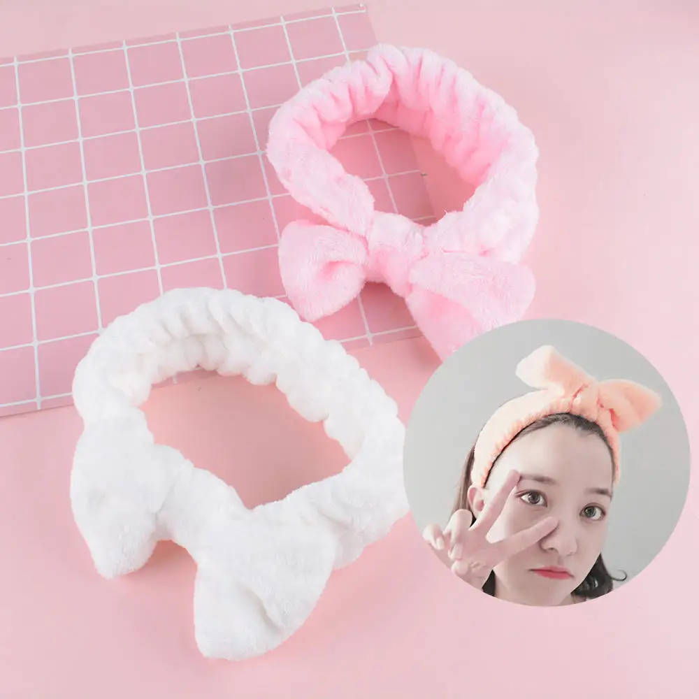 Женская повязка для волос из кораллового флиса с бантом однотонная эластичная на