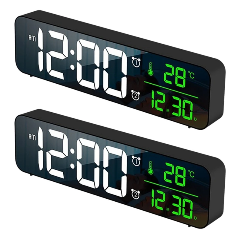 

2X Fashion Living Room Digital Display LED Digital Perpetual Calendar Clock Luminous Silent Electronic Alarm Clock Black