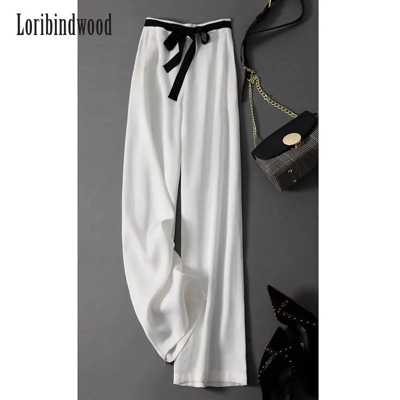 Breathable Wide-Leg Pants Women's 2023 Spring and Summer New Contrast Color Belt Draped Mop Trousers Loose Casual Pants