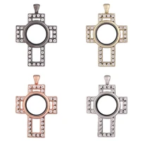 10pcs cross charms rhinestone glass living memory floating locket pendant necklace keychain jewelry making for women gift bulk