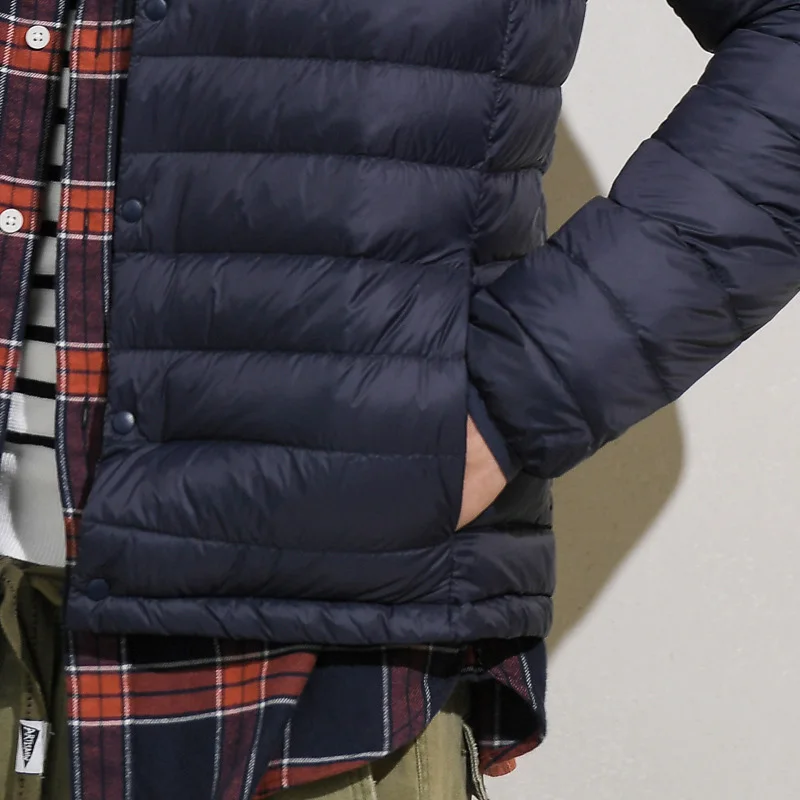 Men White Duck Down Jacket Ultra Light Thin Lining Coat V-Neck Casual Short Outwear New Autumn Winter