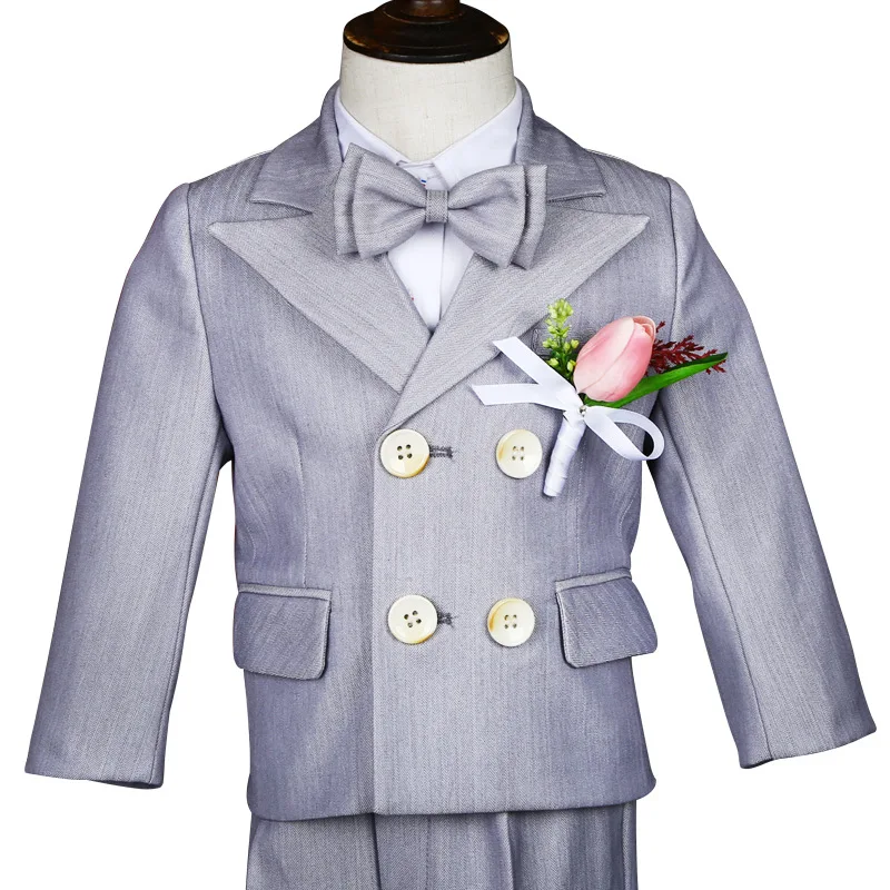 

Newborn Prince Kids Jacket Vest Pants Photograph Suit Little Boys 1 Year Birthday Set Children Wedding Performance Party Dress