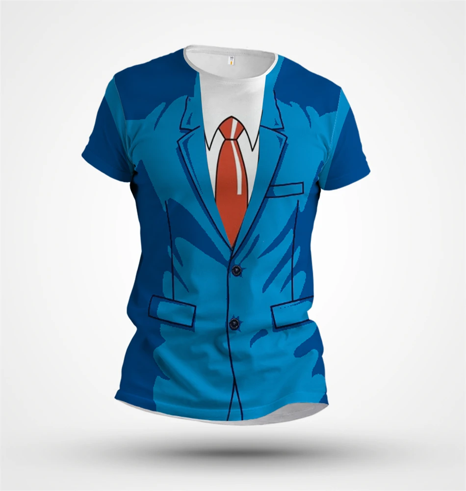 

Men Fake Two-piece T-Shirts 3D Bow Tie Print Casual T Shirts Autumn Long Sleeve O-Neck Loose Cotton Tops Male Fake Suit T-shirt