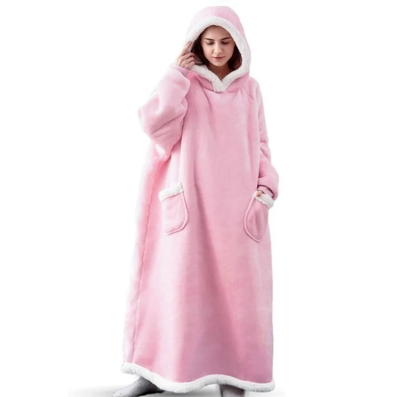 Coperte indossabili oversize felpe con cappuccio rosa coperta coppia vestito felpa calda flanella Super lunga coperte TV giganti regalo di natale