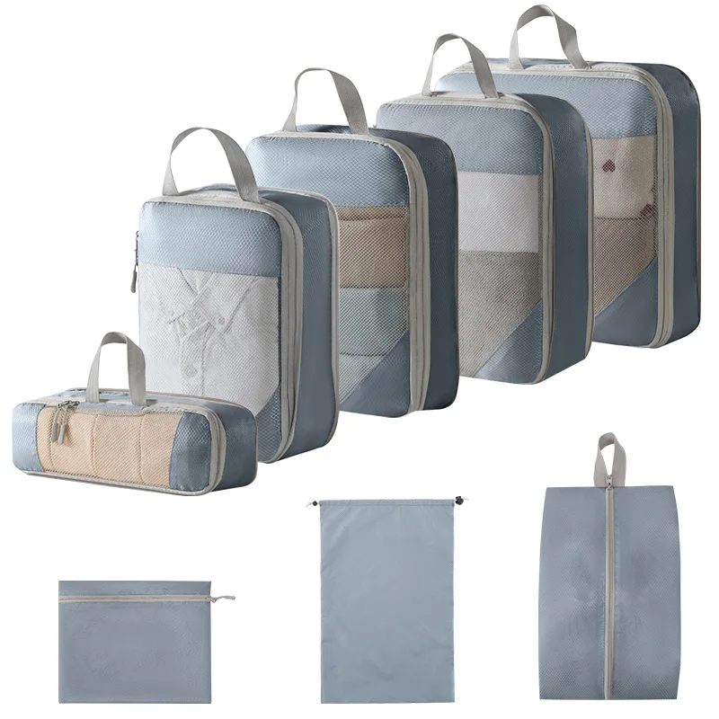 8PCS Travel Storage Bag Compressible Packing Cubes Foldable Waterproof Travel Suitcase Nylon Portable Handbag Luggage Organizer
