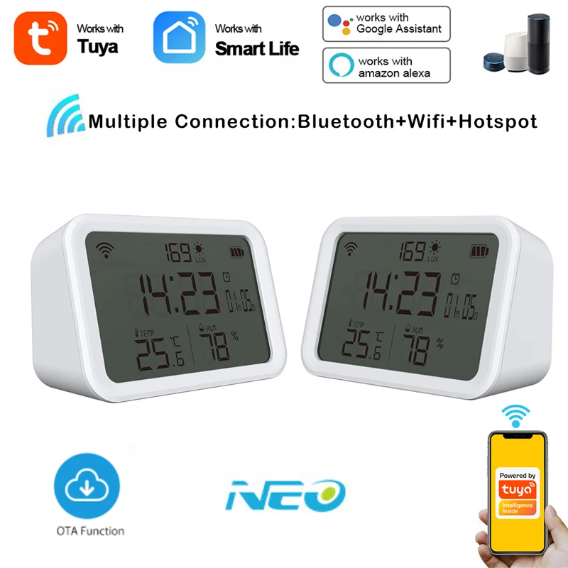 

NEO Tuya WiFi Illumination Digital LCD Indoor Smart Temperature Sensor Humidity Meter Smart Life Thermometer Hygrometer Gauge