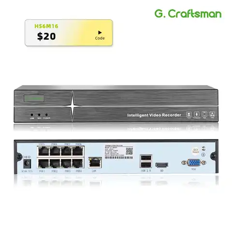 8-канальный сетевой видеорегистратор POE NVR с поддержкой 16ch 4K, сетевой видеорегистратор H.265 1 HDD 24/7 записывающая IP камера RTMP P2P система G.Craftsman