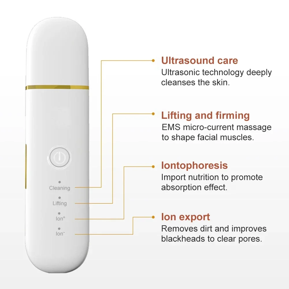 Ультразвуковой скруббер для кожи лица лопатка EMS микротоковый ионный импорт