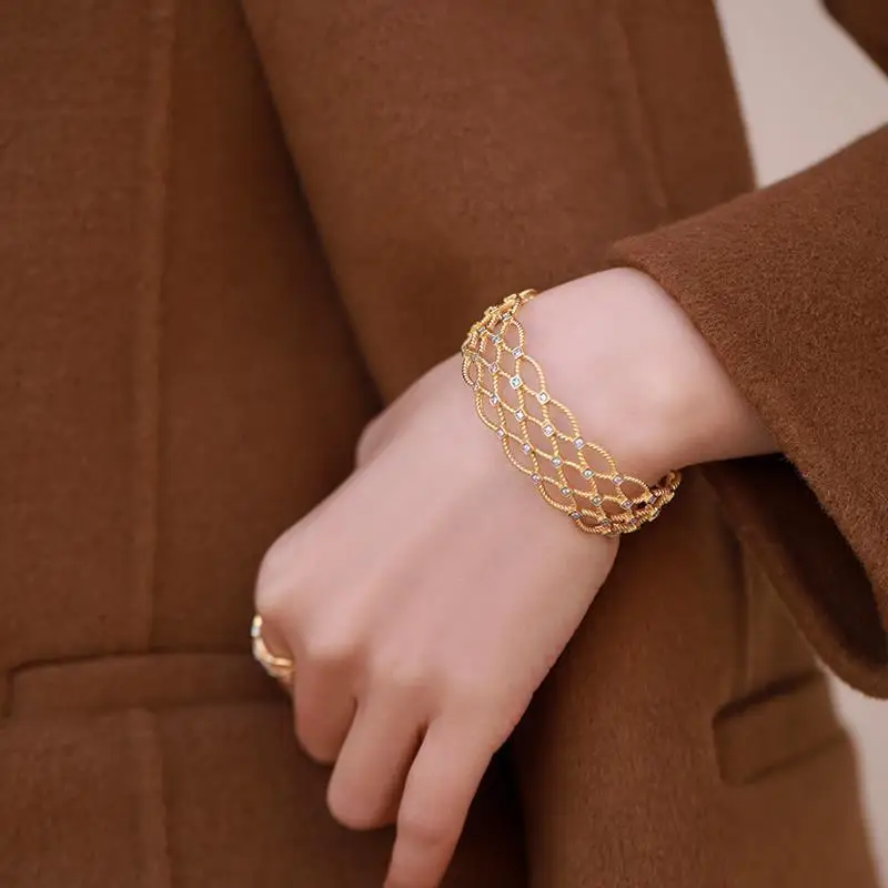 2023 модный циркониевый золотистый кружевной браслет Vermail манжета Открытый для