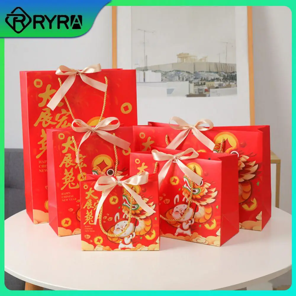 

Delicate Gift Packing Paper Box Chinese New Year Red Pouch Snack Candy Packaging With Ribbon Lucky Bags Surprise Red Bag