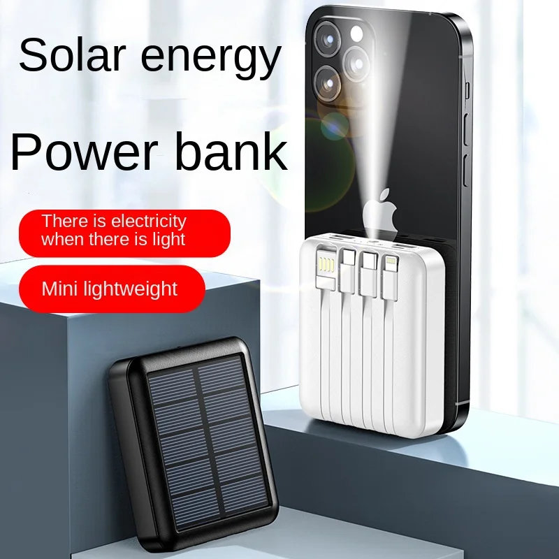 

20000mAh Solar M Panel Power Bank Mini 4 Cable Fast Charging Powerbank Flashlight for Iphone Huawei Xiaomi Camping Bettry Pack