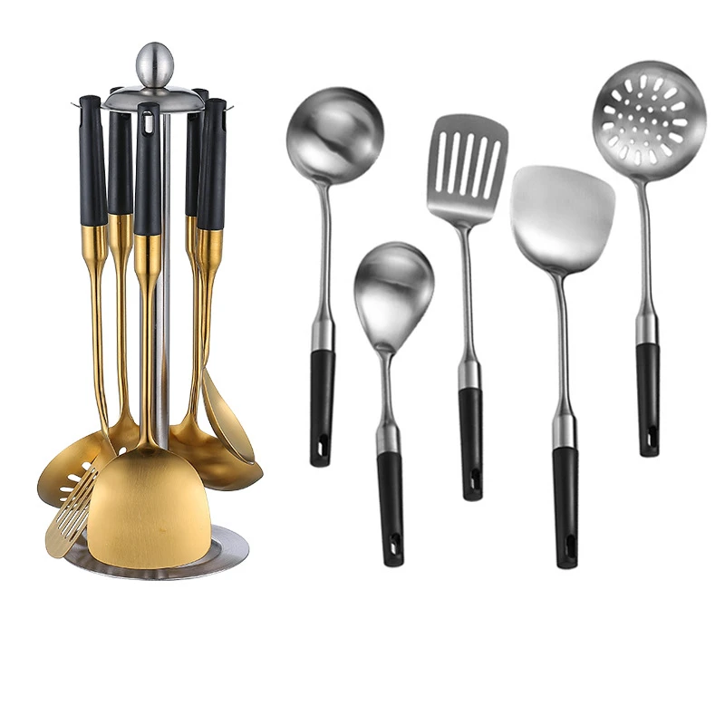 

Light Luxury Stainless Steel Kitchen Set Frying Sholve Spatula Soup Spoon Colander Fall Resistance Cooking Tools Utensils