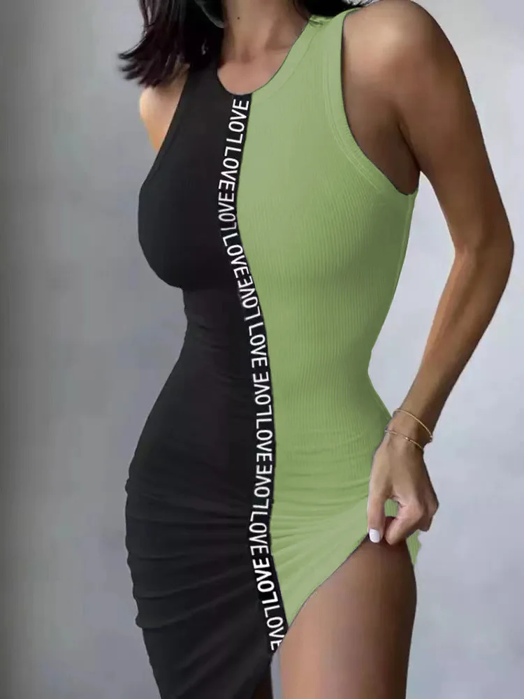 

Летнее повседневное мини-платье без рукавов с надписью, женское вечернее вечерние с круглым вырезом, 2022, сексуальное облегающее платье на б...