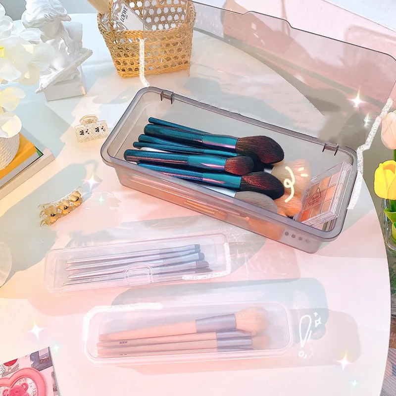 

Creative Simple Makeup Brush Storage Box with Cover Dust-proof Beauty Egg Lipstick Portable Desktop Transparent Storage Bucket