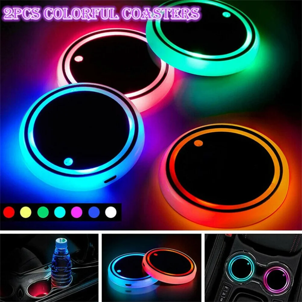 

2pcs 7 Colors Car LED Cup Pad Accessories Light Cover Interior Decoration Lights Car Accessories High Quality Coaster Lights
