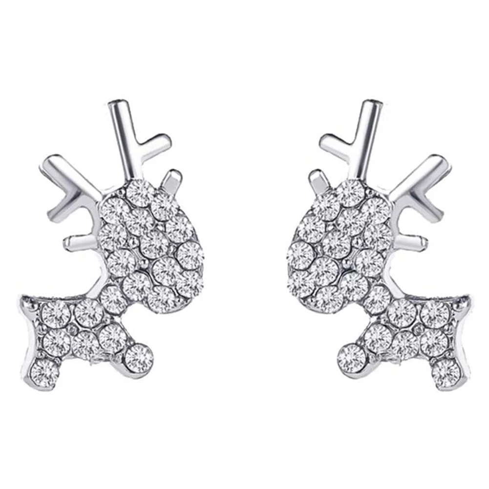 

Christmas Reindeer Earrings For Womens Girls Holiday Jewelry Crystal Studs Earrings Xmas Gift Luxury Clear Cubic Cute