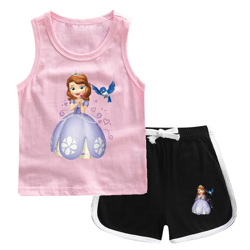 

Disney Teen Girls Clothing Sofia Princess Vest Two Piece Little Children's Outfits Set Summer Tracksuits Toddler Kids Clothes