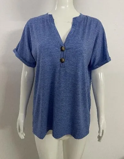 Модные женские свободные летние простые повседневные топы с V-образным вырезом