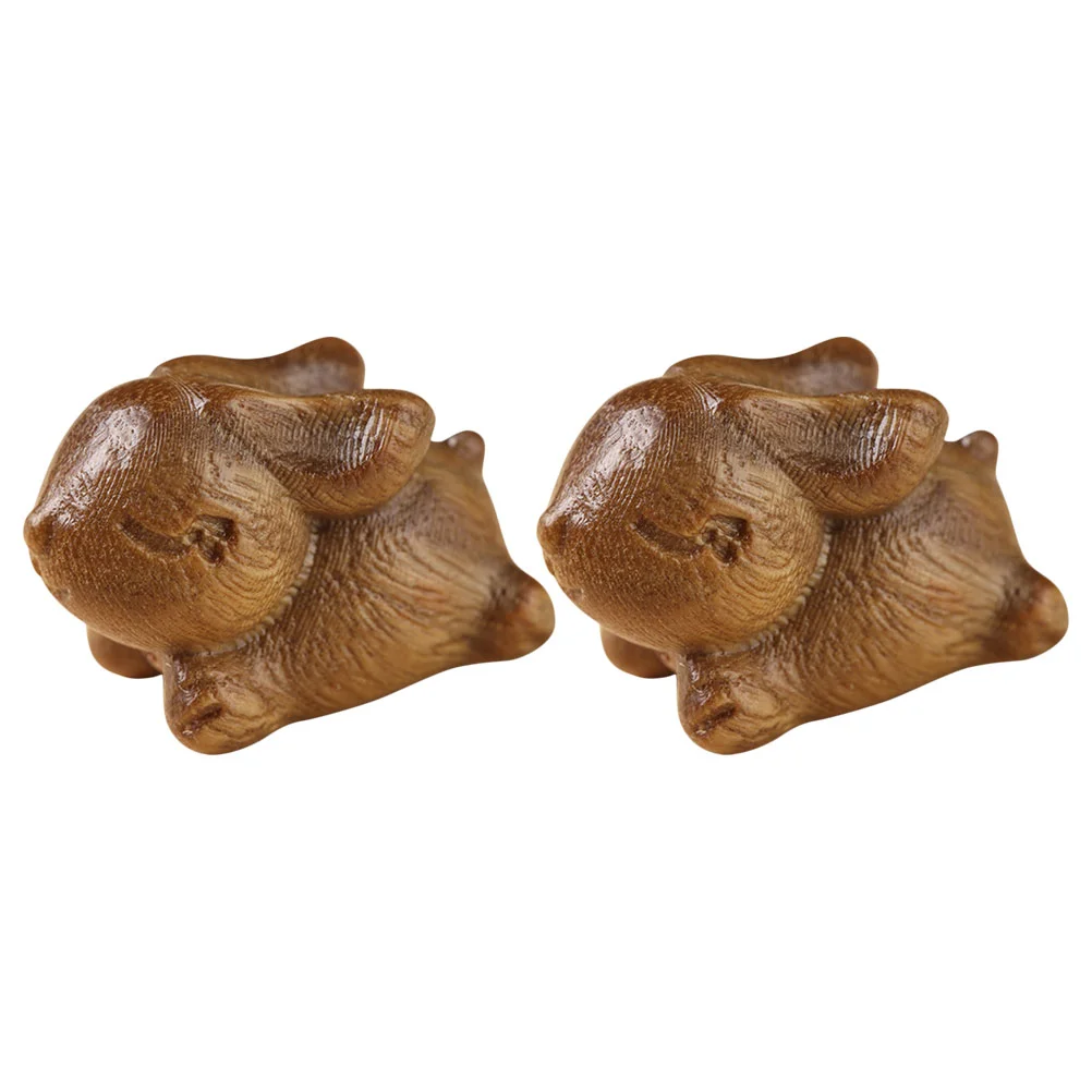 2 шт. китайские украшения мини кролик резьба по дереву винтажная деревянная