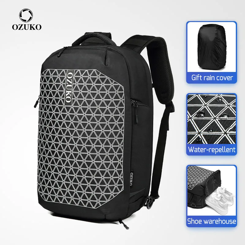 

OZUKO Men Backpack Multifunctional Anti-thief 15.6" Laptop Backpacks for Teenager School Bag With Shoe Bag Waterproof Travel Bag