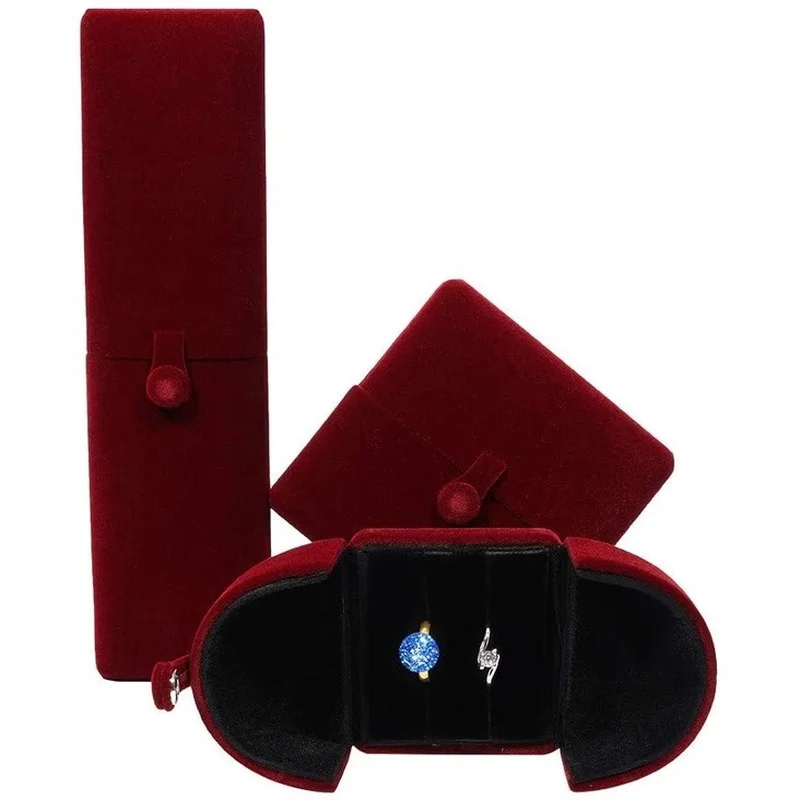 

3pcs Velvet Jewelry Box Set DarkRed Ring Necklace Bracelet Display BoxesJewelry Store Box for Wedding Store Showcase